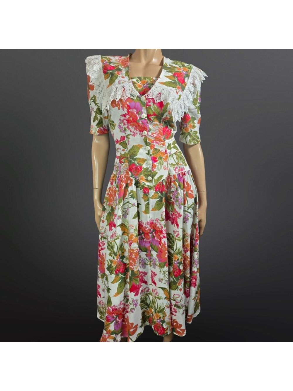 Vintage 80s 90s Joseph Ribkoff Floral Midi Dress Size S Cottagecore Prairie